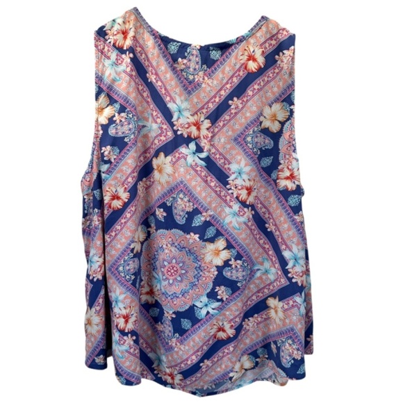 J Jill Plus Top Women's 3X Floral Scarf Print Tank Boho Beach Summer Casual - Picture 2 of 14